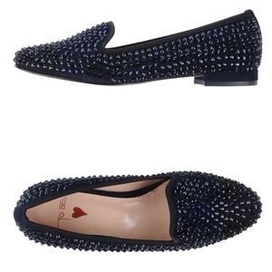 Navy Suede Studded Moccasins Flats Loafers Sz 6